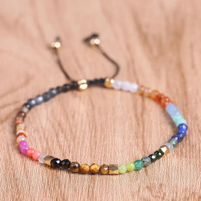 Sennier 3MM Crystal Stone Beads 12 Constellation Lucky String Bracelet Chakra Charm Bracelets for Female Length Teledable 3454