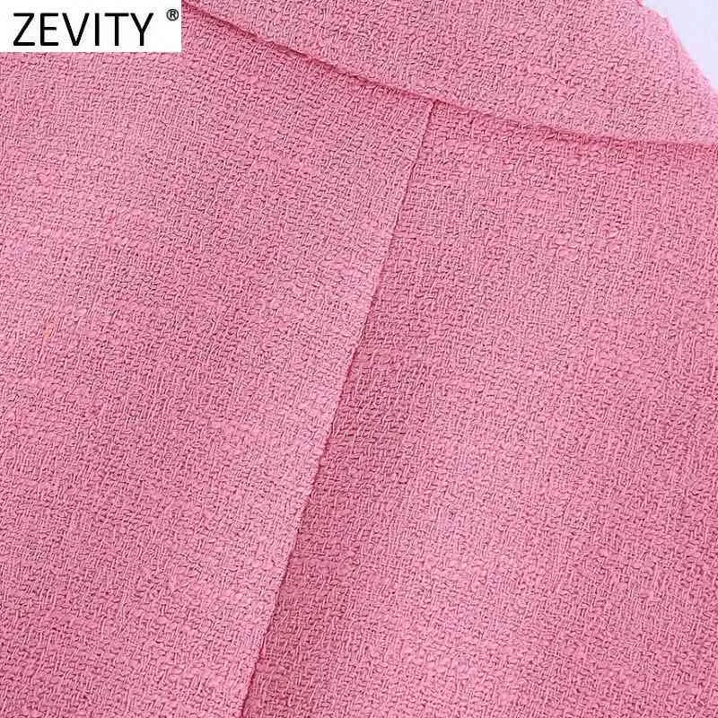 Frauen England Stil Taschen Patch Solide Rose Rosa Kurze Tweed Woll Blazer Mantel Vintage Weibliche Oberbekleidung Chic Tops CT679 210420