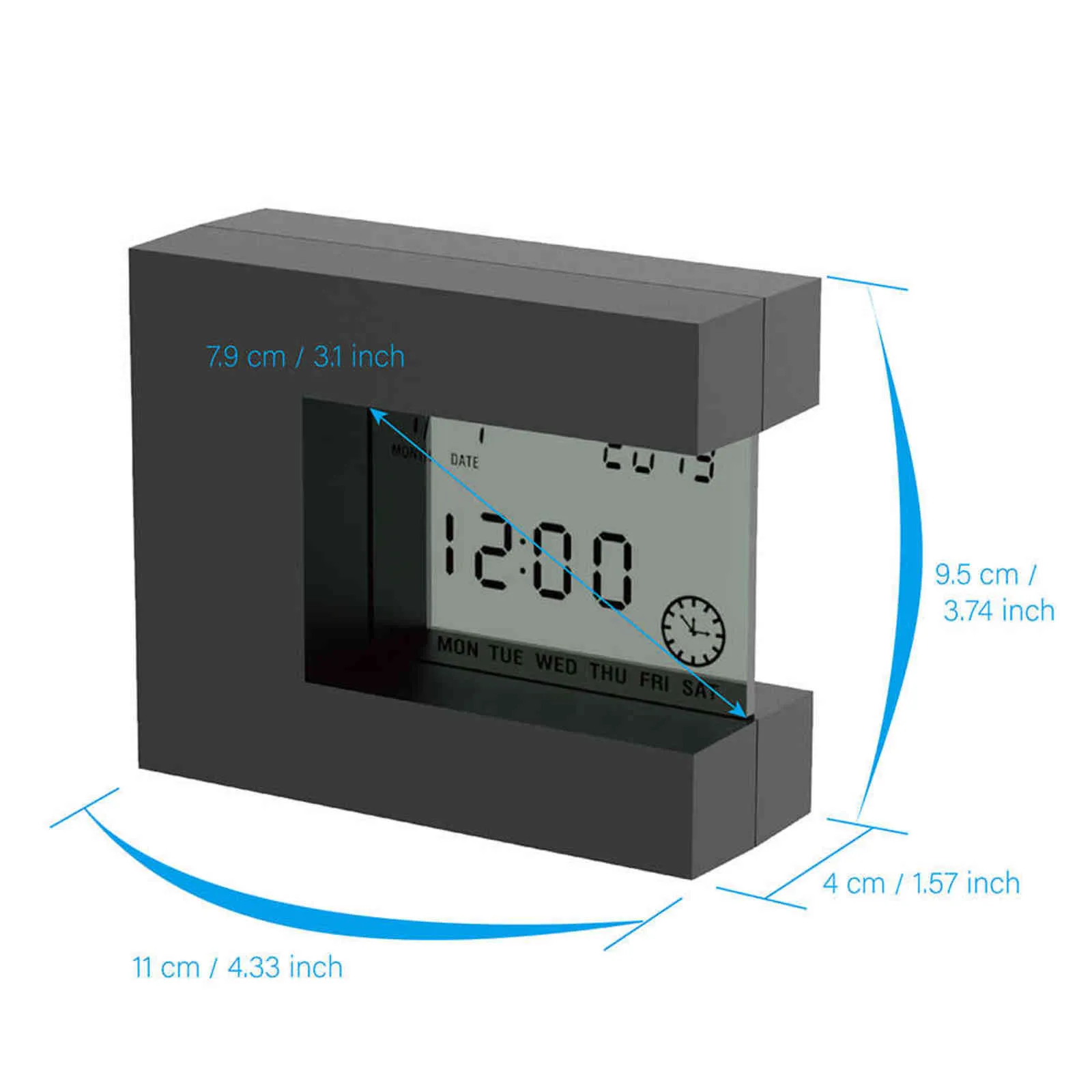 Réveil numérique pour bureau à domicile Table de bureau Montre LCD Horloge moderne avec calendrier Date Compte à rebours Thermomètre Batterie 211111