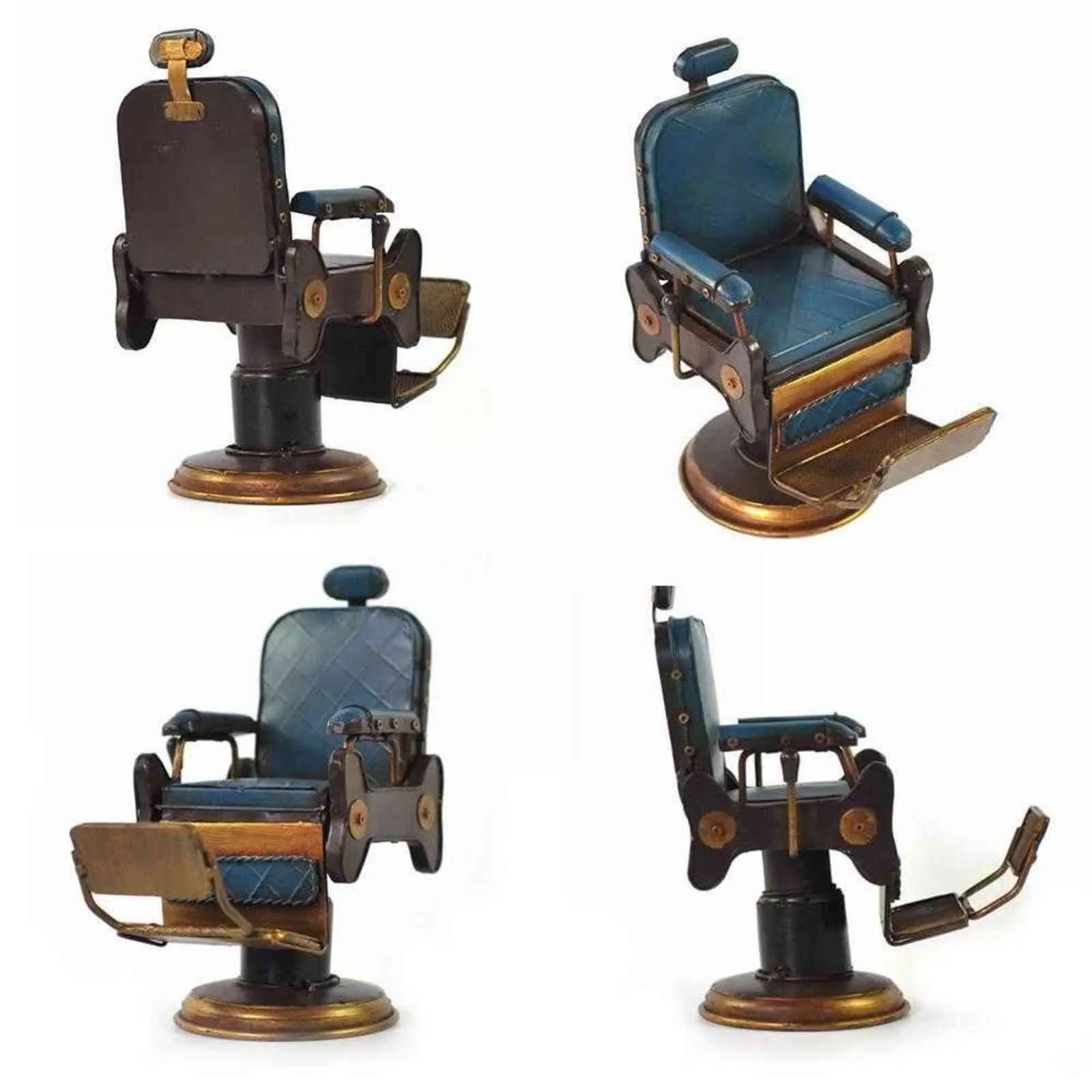 Retro Iron Cast Barbershop Chair Model Micro Barber Decoration Model Metal Plate Furnishings Home Office Stol Desk Art T7P6 Y1276E