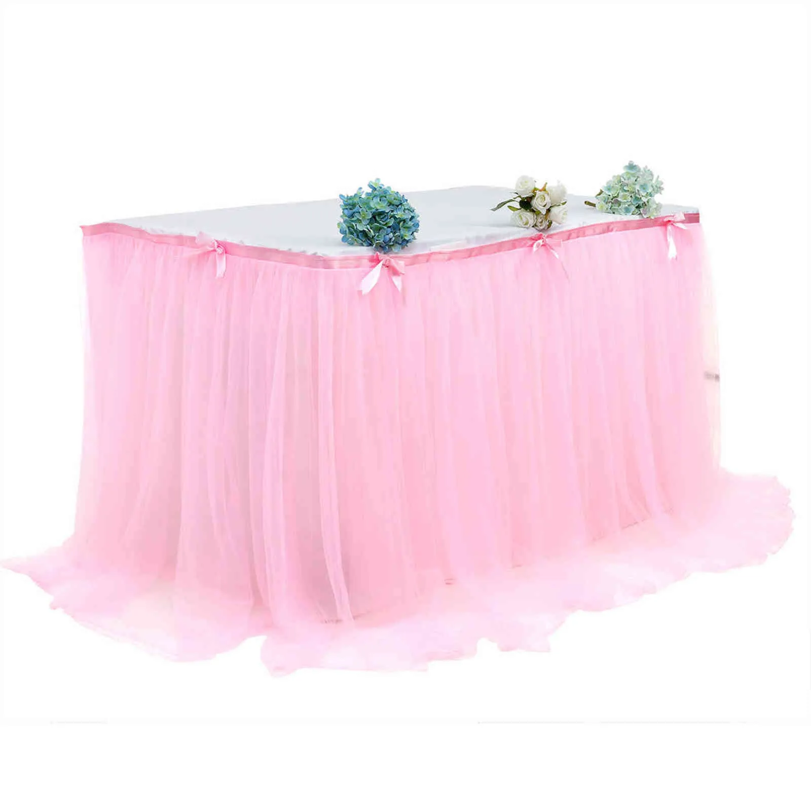 White Table Skirt Tutu Tulle Tableware Cloth Baby Shower Birthday Halloween Banquet Wedding Party Red Skirting Cover Home Decor 21277C