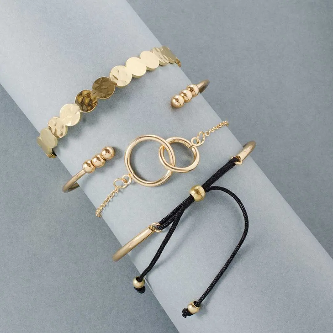 4pcs/set Fashion Women Geometric Circle Bracelets String Cuff Open Bangle Chain