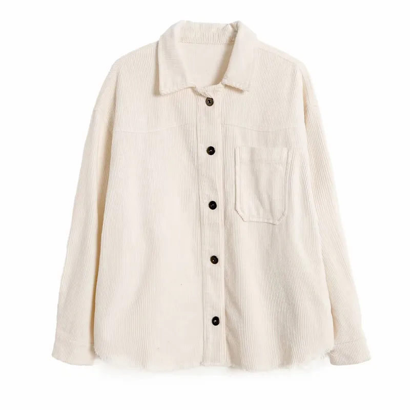 Höst Kvinnor Corduroy Shirts Jackor Coats Långärmad Singel Breasted Solid Kvinna Street Fashion Loose Jacket OuterWear 210513