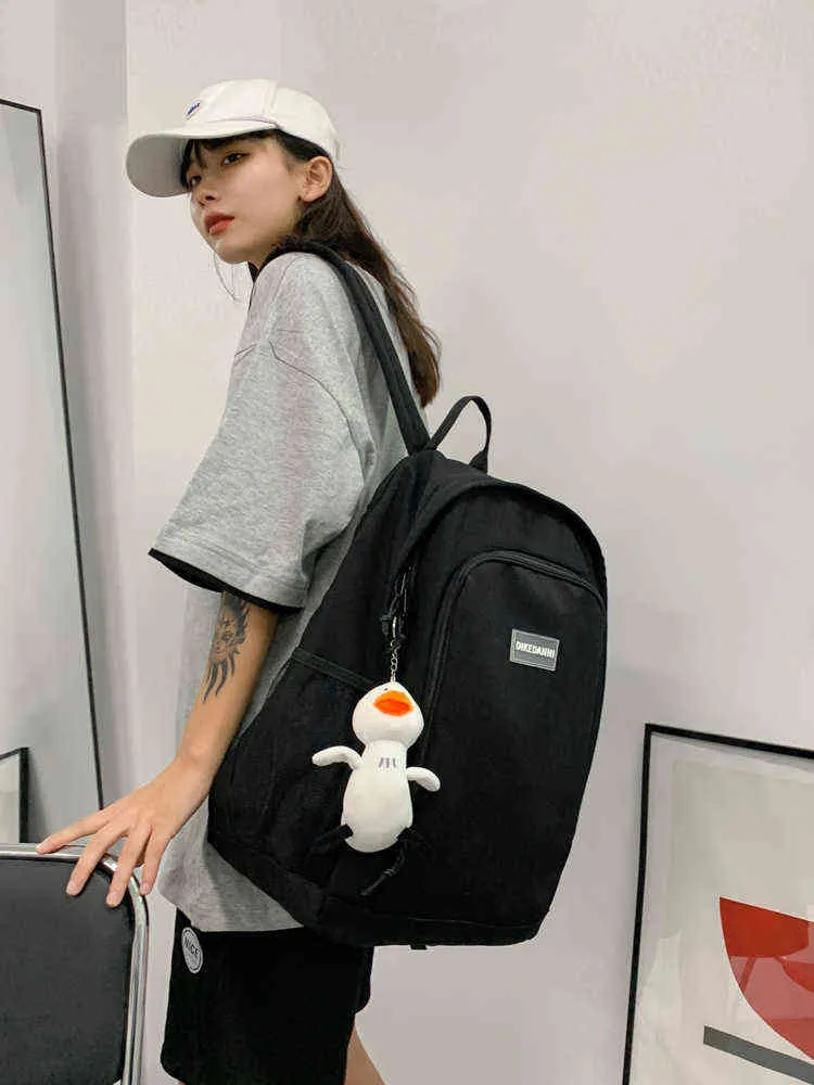 Women Nylon Rucksack Student College Schultasche Mädchen Laptop Rucksack Lady Modebühne Solid Color Recond Taschen Y1105