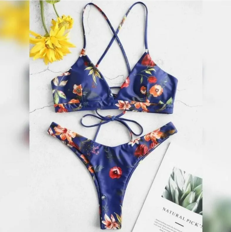 Plaj Set Seksi Bayanlar Kravat Yay Bandaj Bağlama Sutyen Mayo Yüzmek Bikini Kadın Mayo Mayo 2 Parça Set 210429