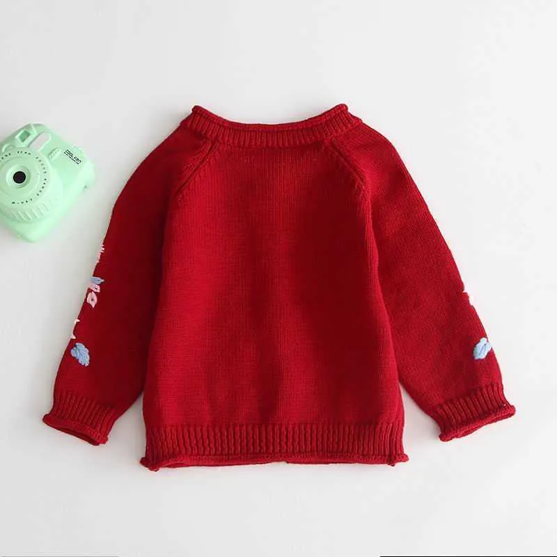 Bébé fille pull broderie à manches longues tricoté Cardigan vêtements d'extérieur enfants vêtements vêtements d'hiver 0-3T E83020 210610