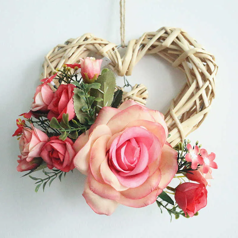 Flone Aritificial Door Knocker Simulation Silk Rose Flowers Wreath Foam Straw Garland For Wedding Home Party decoration (13)