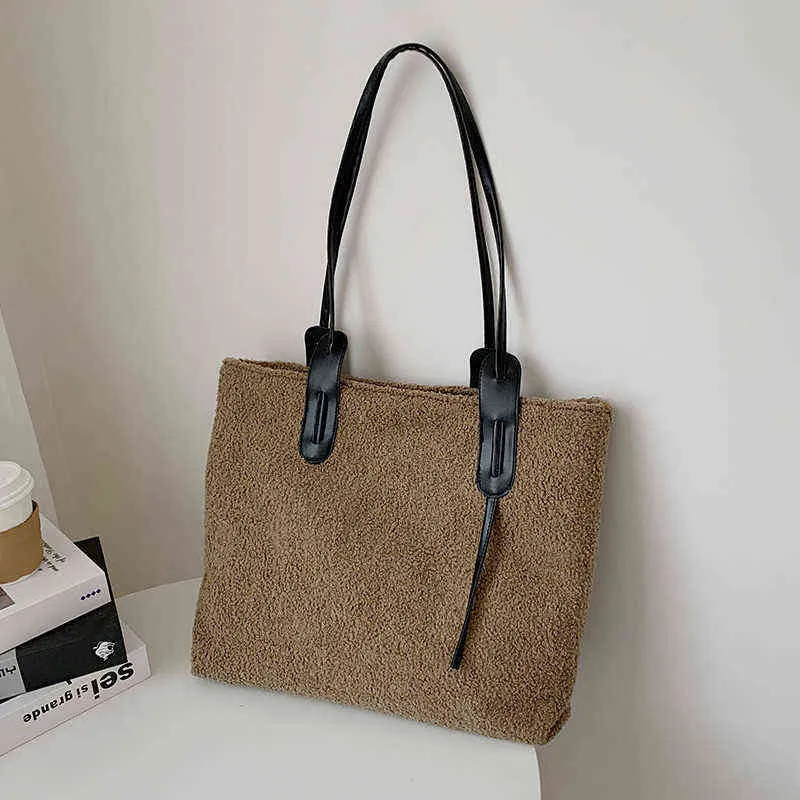 Shopping bag Korean women's handbag ol, handbag 2020 wool, large business bag, women's strap bag 220310