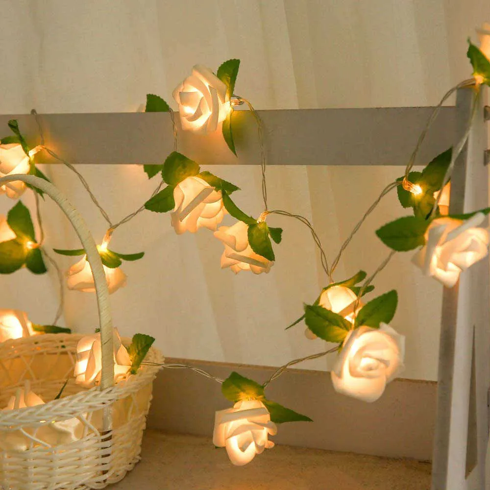 Home Garden LED Rose Lighting Strings Window Curtain Decoration Lights String Lamp Party Decor With 20 Beads Flower Lamps Y0720