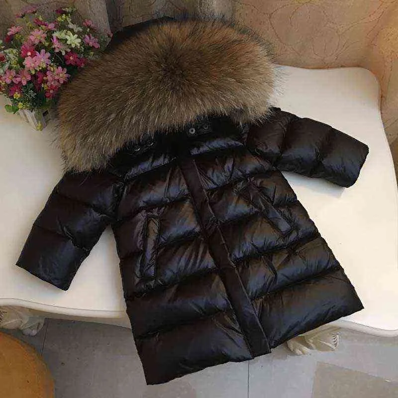 Bambini Ragazza ragazzo Piumini invernali ispessiti in vera pelliccia 90 Cappotto lungo soprabito 1-12 anni abbigliamento bambini -30 capispalla 211203