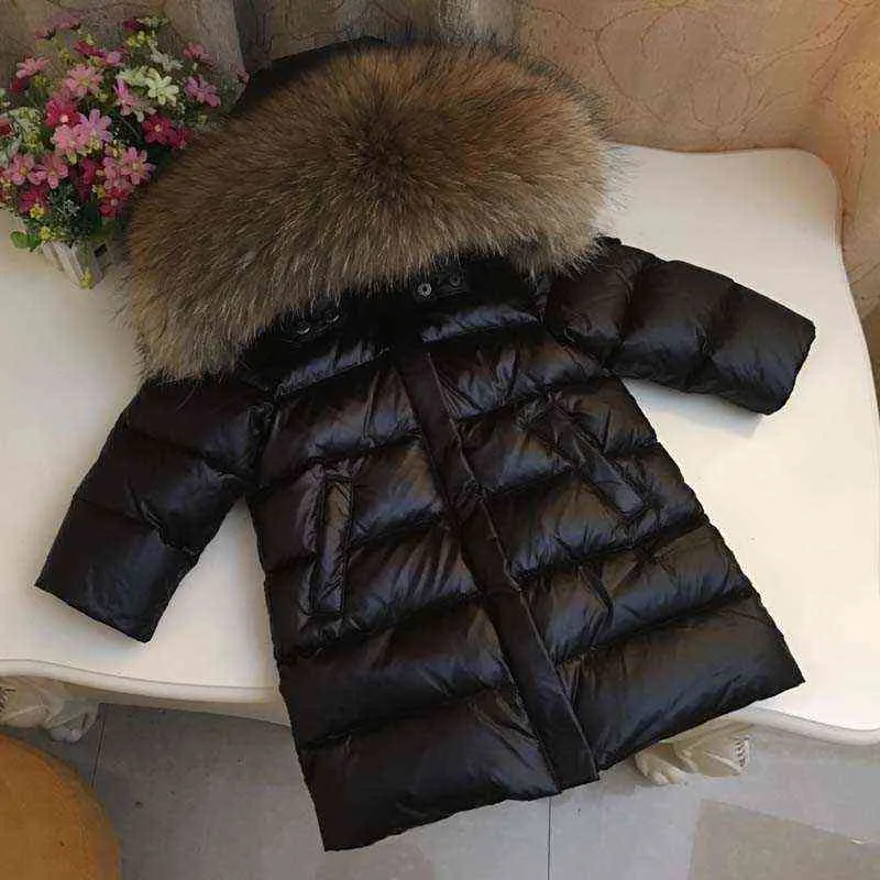 Children Girl boy Winter real fur thickened down jackets 90 Long Coat jacket overcoat 1-12Y baby kids clothing -30 outwear 211203