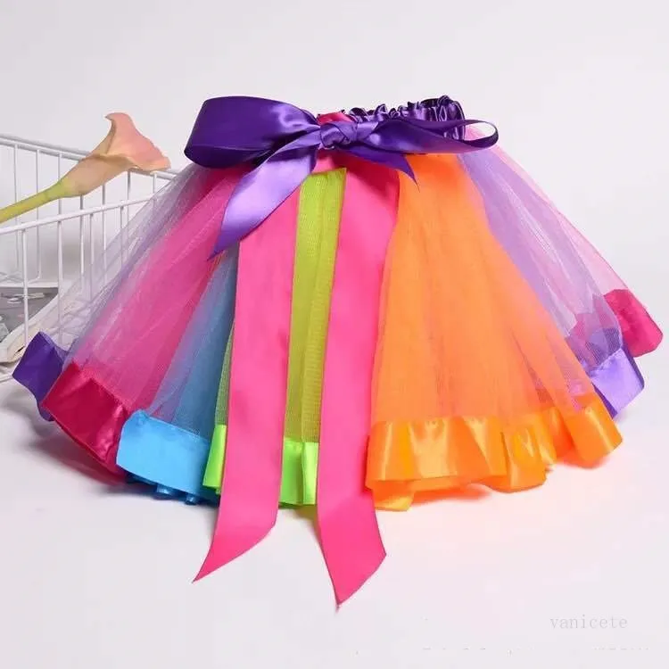 Kids Clothing Rainbow skirts mesh Tutu Skirt christmas Children's dance performance baby Skirt Party Decoration T2I52149