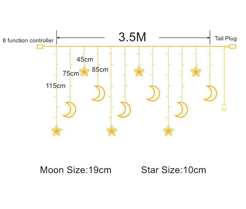 3,5 m 138 leds ster maan led-gordijn lichtslinger kerst ramadan guirlande lichten romantische vakantie verlichting voor bruiloft decor229U