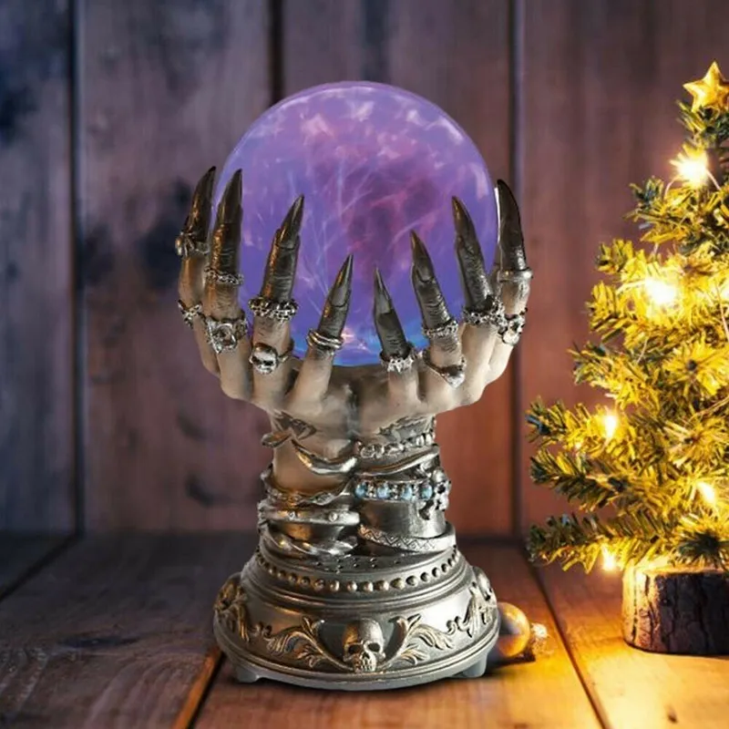 Boule de cristal scintillante pour Halloween, lampe magique créative mains de sorcière, veilleuse, doigts de crâne, décorations Plasma 220211284C