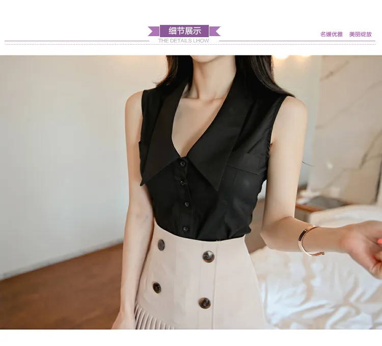 Verano coreano casual streetwear conjunto de dos piezas sin mangas blusa negra + imperio plisado abrigo mini falda mujeres 2 210506
