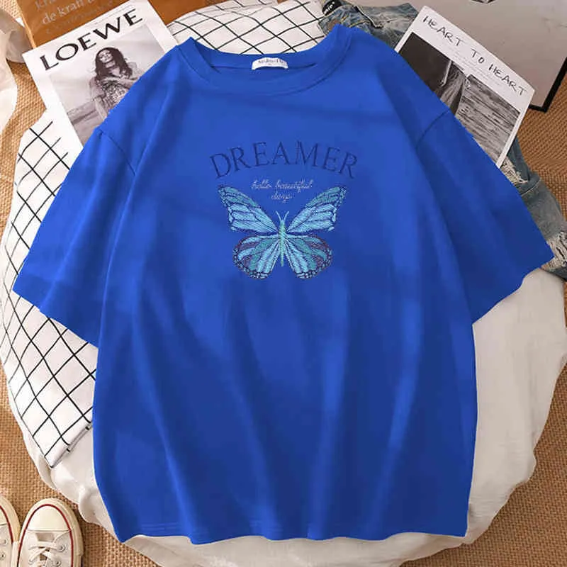 Ice Green Butterfly Impression Hommes T-shirts Casual O-Neck Tees Chemises Hip Hop Oversize T-shirts Harajuku Col Rond T-shirts Homme Y220214