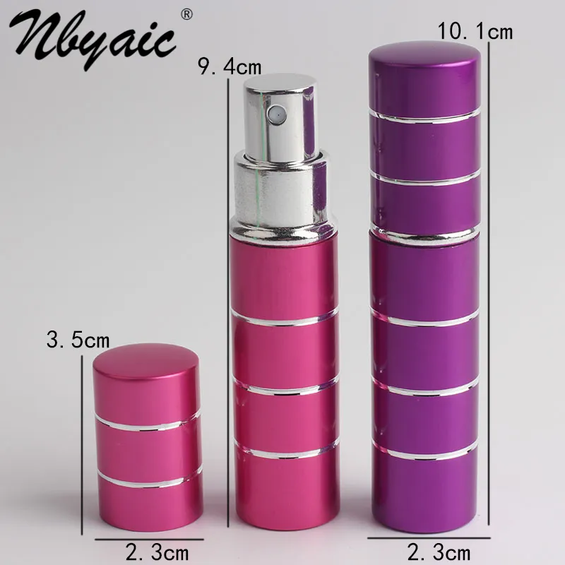 Nbyaic 100 stks parfum subfles 10 ml helder zilver gestreepte ronde aluminium schaal fles glas voering spray fles lege fles