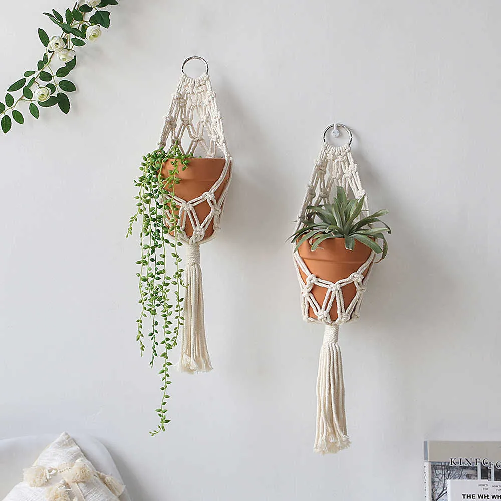 2 PACK Macrame Plant Hanger Vasi da giardino Fioriere Indoor Outdoor Hanging Planter Basket Makramee Bohemian Home Decor Wall Art 210922