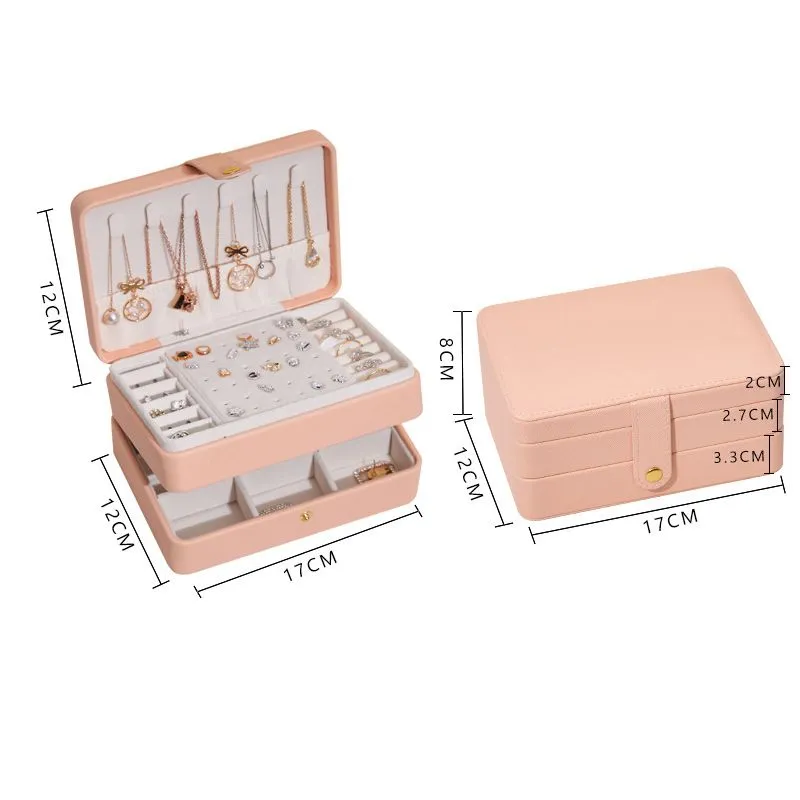 Grande boîte à bijoux double couche en cuir PU collier boucle d'oreille porte-anneau cercueil maquillage boîte de rangement organisateur pour cadeaux 17 12 8 cm2171