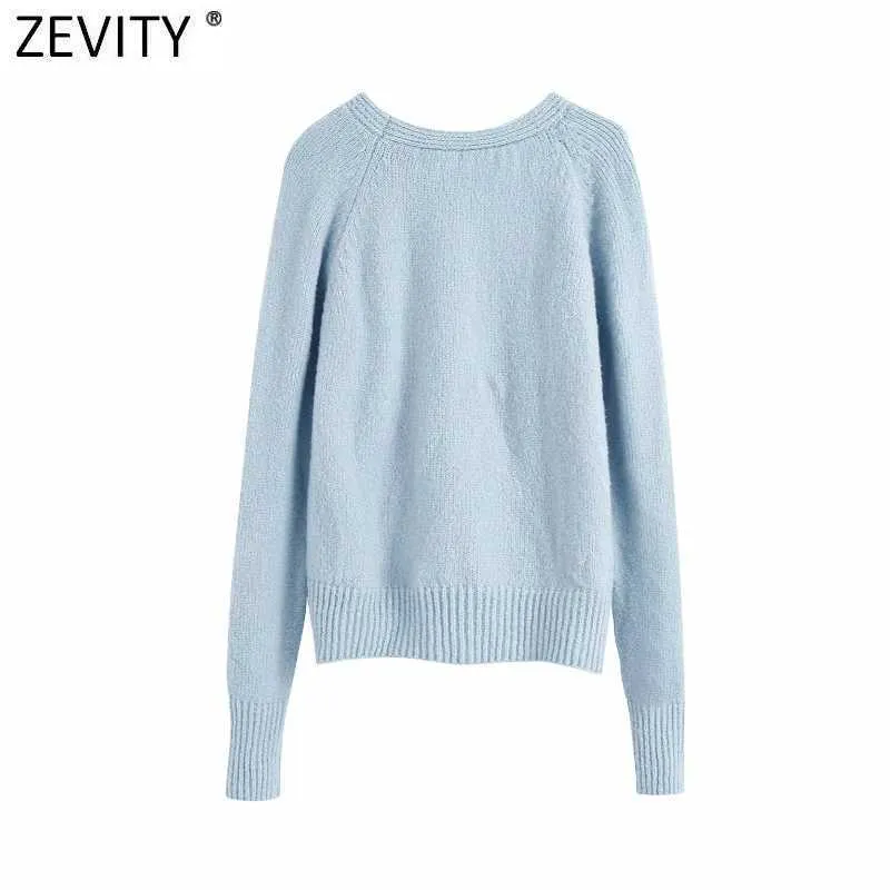 Zevity women fashion flower embroidery cardigan knitted sweater female v neck long sleeve breasted outwear chic tops S341 210603