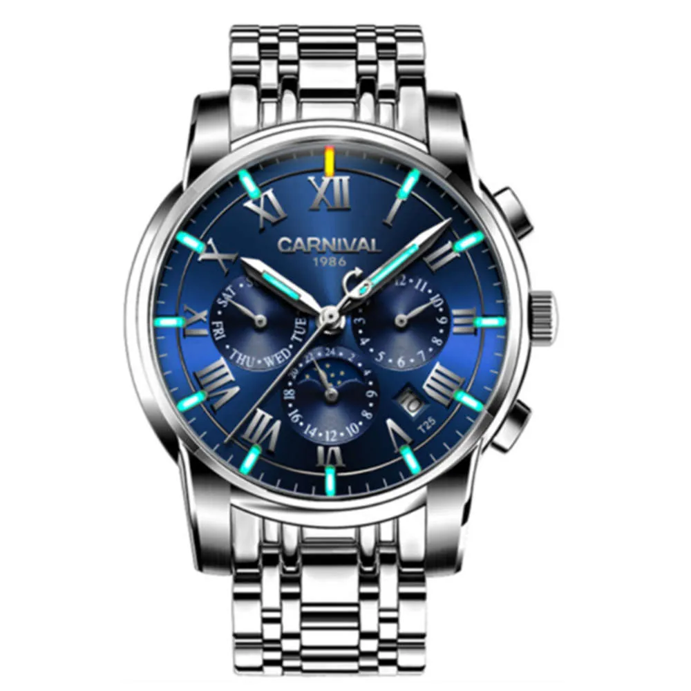Gentleman Automatisch Zelfopwindend Polshorloge Echt Carnaval Horloge Zelflichtgevend Nachtlampje 8799G Heren Tritium Watch280o