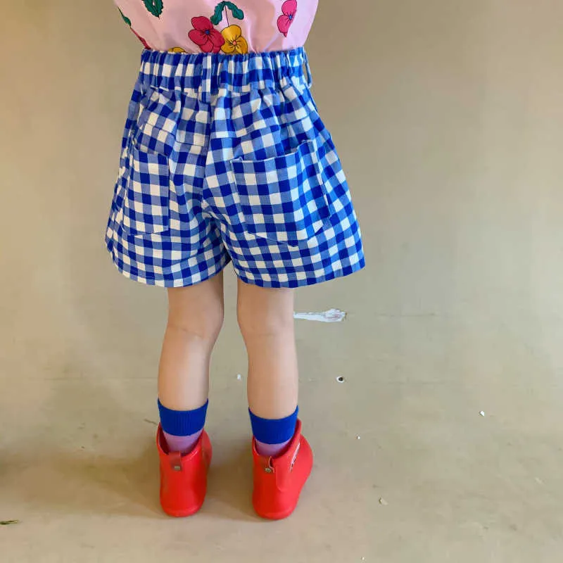 Summer Boys Girls Plaid Casual Shorts Korean style Cotton Loose All-match Thin Kids Clothing 210723