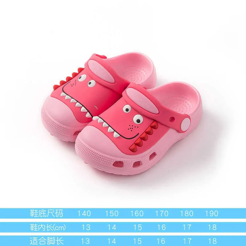 Summer Cute Cartoon Dinosaur Boys and Girls Beach Hole Baby Garden Kids Children Slippers Shoes KSS02 210712