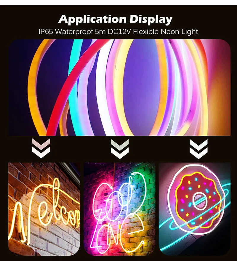 LED Neon Sign 12V Flexibel LED -remsa med DC -anslutning Färgglad Rainbow Neon Ribbon Xmas Party Decoration Lamp för reklam WED265K