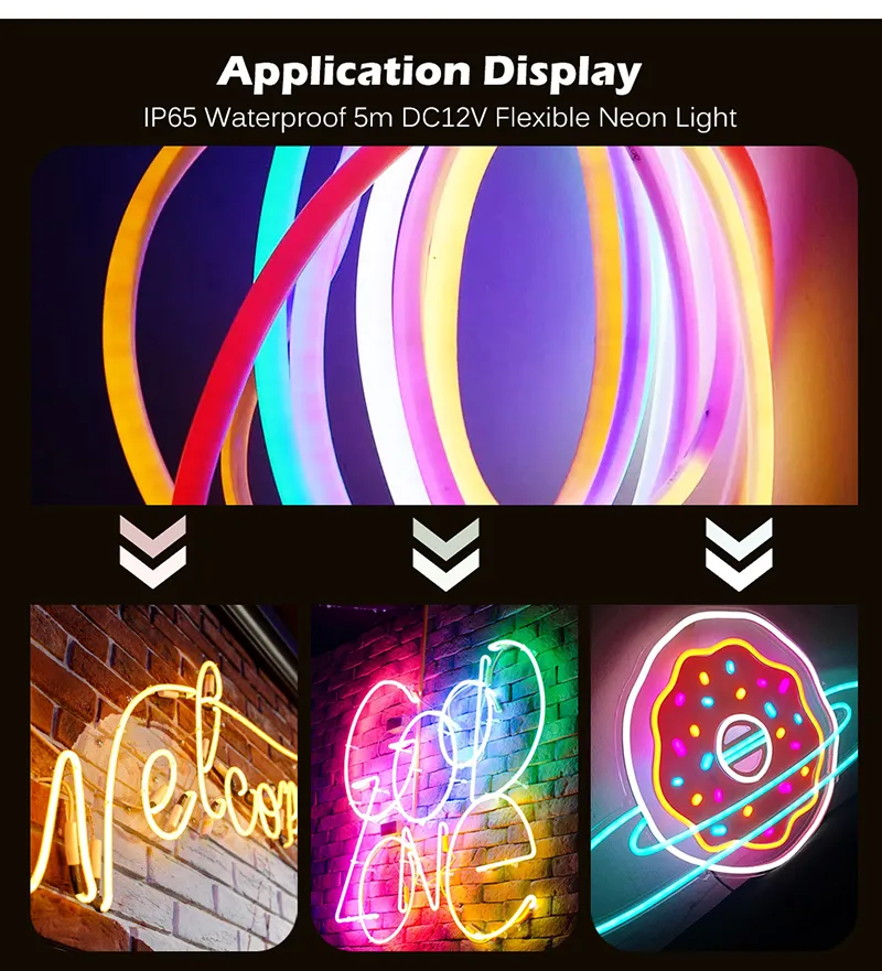 LED NEON Sign 12V Scipible LED Strip مع موصل DC Colorful Rainbow Neon Ribbon Xmas Party Decoration Lamp