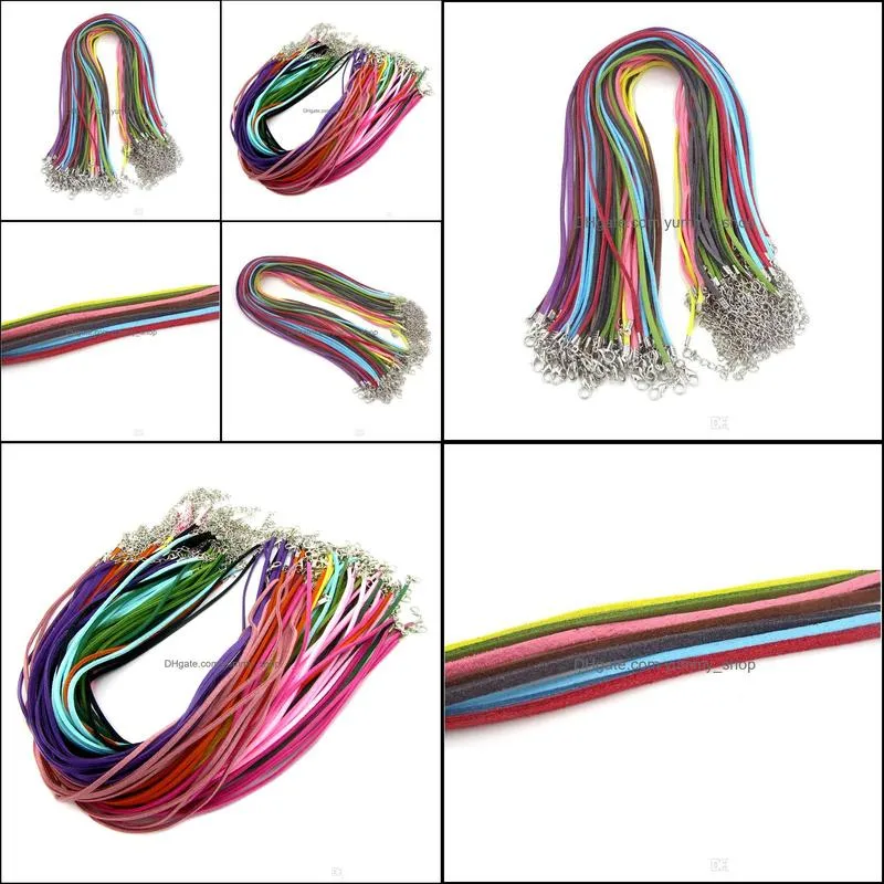 Sladdtråd Fyndkomponenter smycken 2 7mm blanda mocka lädervaxhalsband med hummerspänne för DIY Neckalce Pendant CRA2667