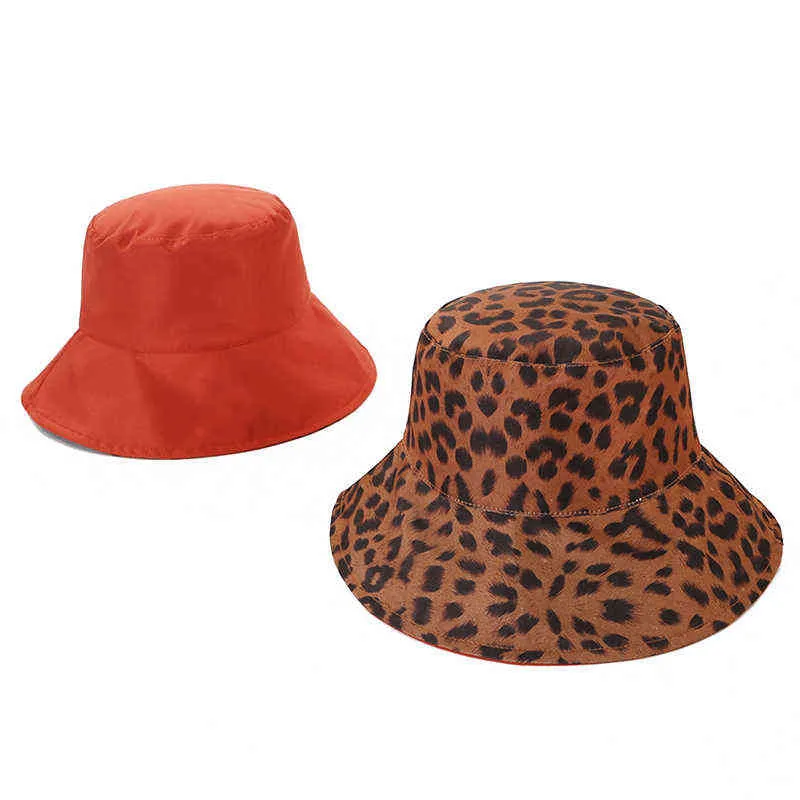 Mode Zwei Seiten Schwarz Leopard Eimer Hut Für Frauen Reversible Panama Sonne Sommer Damen Koreanische Strand Fischer Hüte G220311