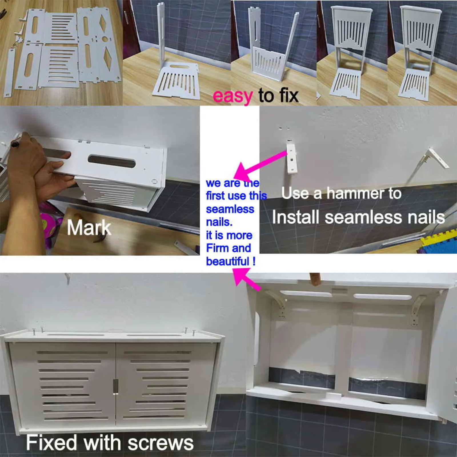 Stor trådlös WiFi Router Förvaringslåda PVC Panel Hylla vägg Hängande Plug Board Bracket Kabel Storage Arrangör Heminredning 211112