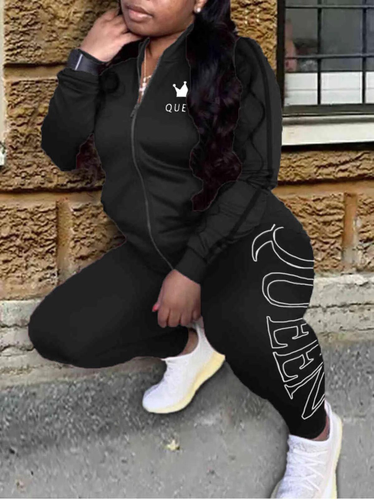 Kvinnor Mode Sportig Tracksuit Full Sleeve Print 2 stycken Outfits Kvinna Matchande Suit Track Suits 211106