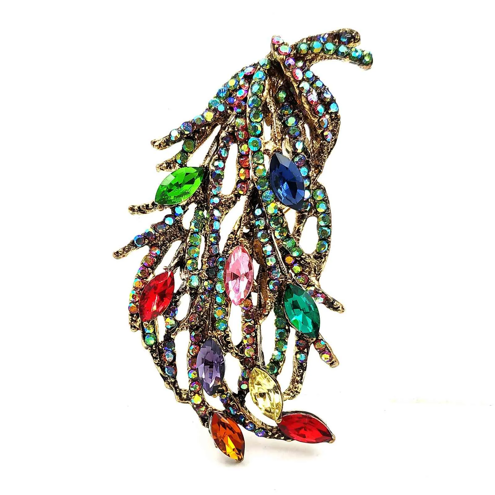 Vintage élégant AB Accent multicolore strass déclaration feuille broches broches pour femmes Costume robe Costume bijoux de fête