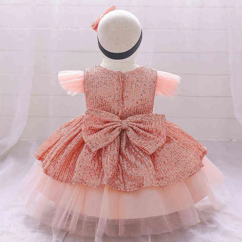 Bolo de lantejoula de Natal Double Baby Girl Vestido 1 ano vestido de aniversário nascido festa casamento vestidos menina bebê batismo roupas 220125