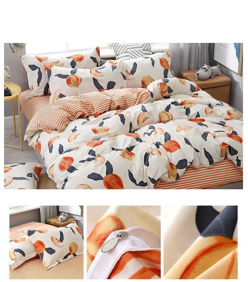 Cute Różowy Peach Drukowane Dziewczyna Chłopiec Kid Łóżko Pokrywa Zestaw Drążek Dorosłych Child Arkusze Poduszki Poszewki Pościel Comforter Set 61066 211007