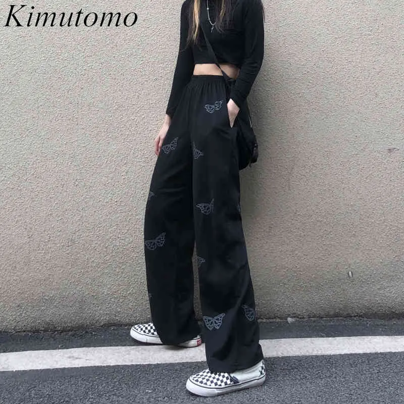 Kimutomo décontracté noir papillon croisé pantalon femmes printemps Chic mode dames taille haute tout assorti pantalon lâche 210521