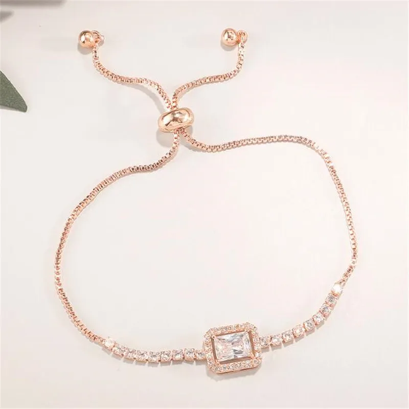 Choucong Brand Simple Fashion Jewelry Ins Wedding Armbanden 18K Rose Gold Fill White Princess Cut 5a Cubic Zirkon verstelbare dames301D