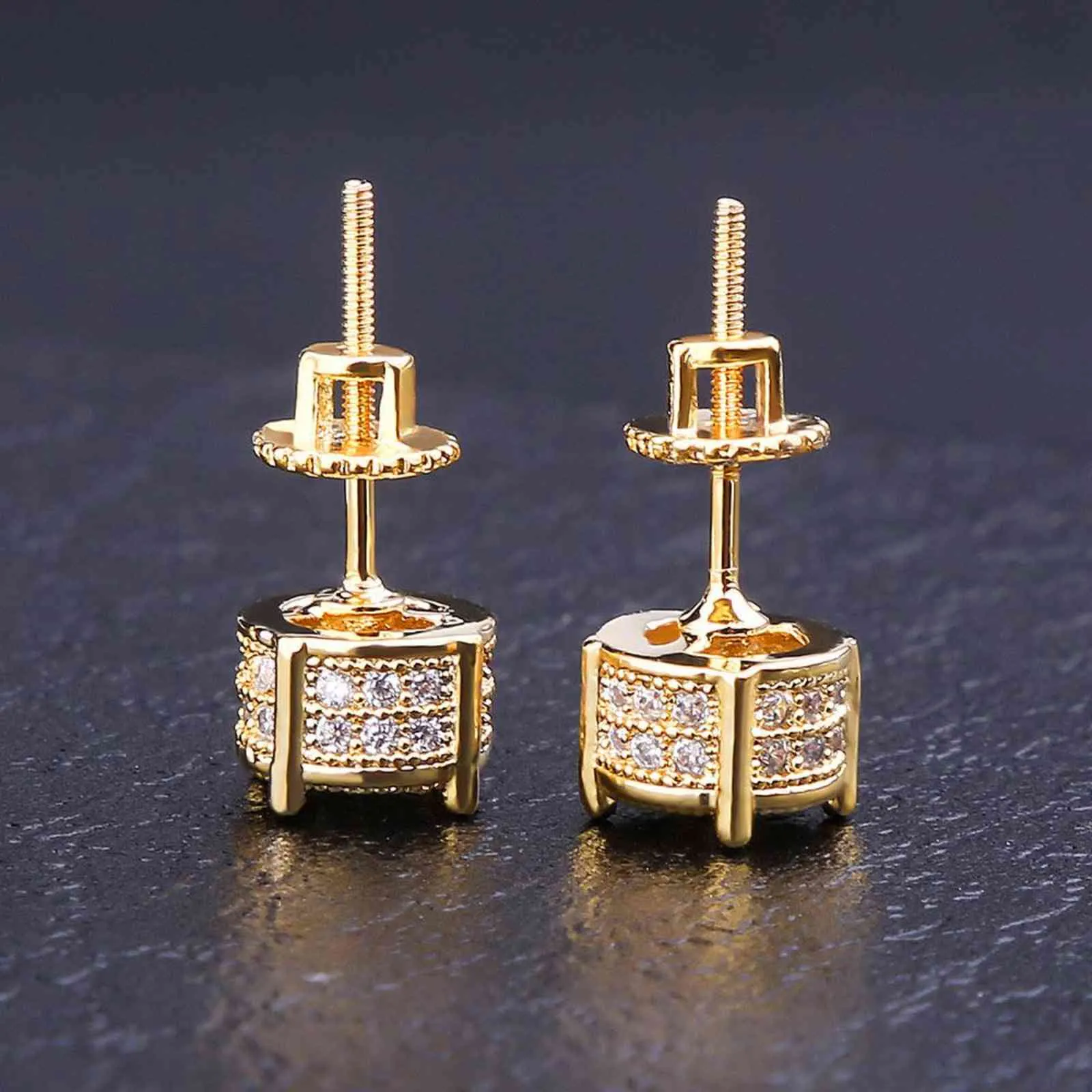 KRKC&CO Gold Iced Out CZ Stud Round Earrings Hip Hop Jewelry for // online store for Wholesale Agent in Stock