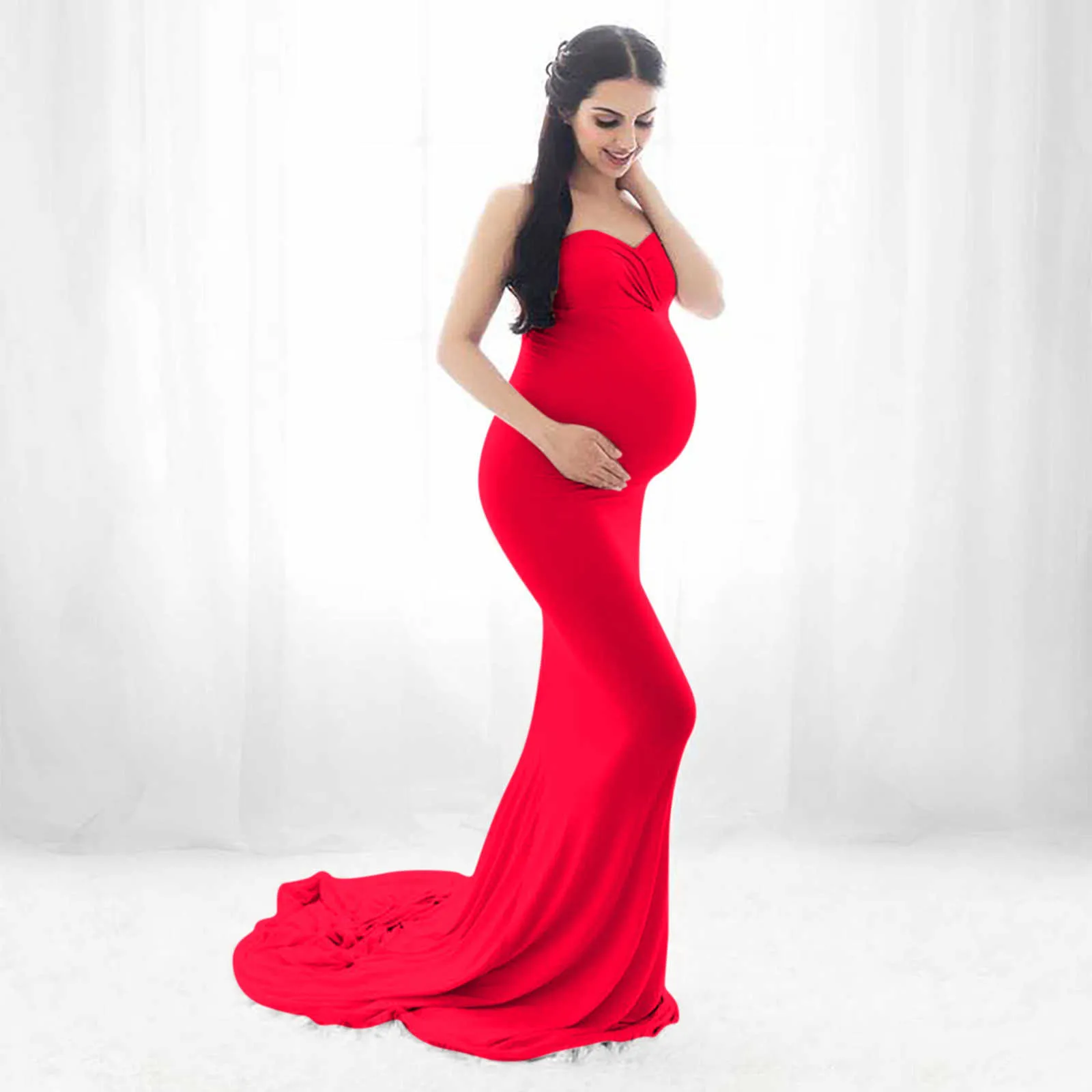 Bretelles élégante longue Maxi grossesse Photo tir robe Sexy col en v vêtements de maternité pour les femmes enceintes photographie accessoires X0902