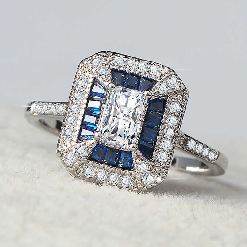 Anello da sposa in oro 14 carati con zaffiro quadrato le donne Anelli con peridoto topazio blu con pietre preziose Bizuteria Anelli con diamanti243Y