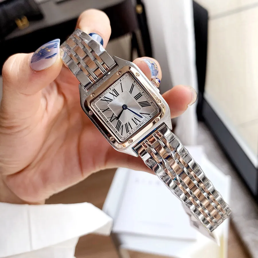Marca de moda relógios feminino senhora menina quadrado algarismos árabes dial estilo aço metal boa qualidade relógio pulso c65229d