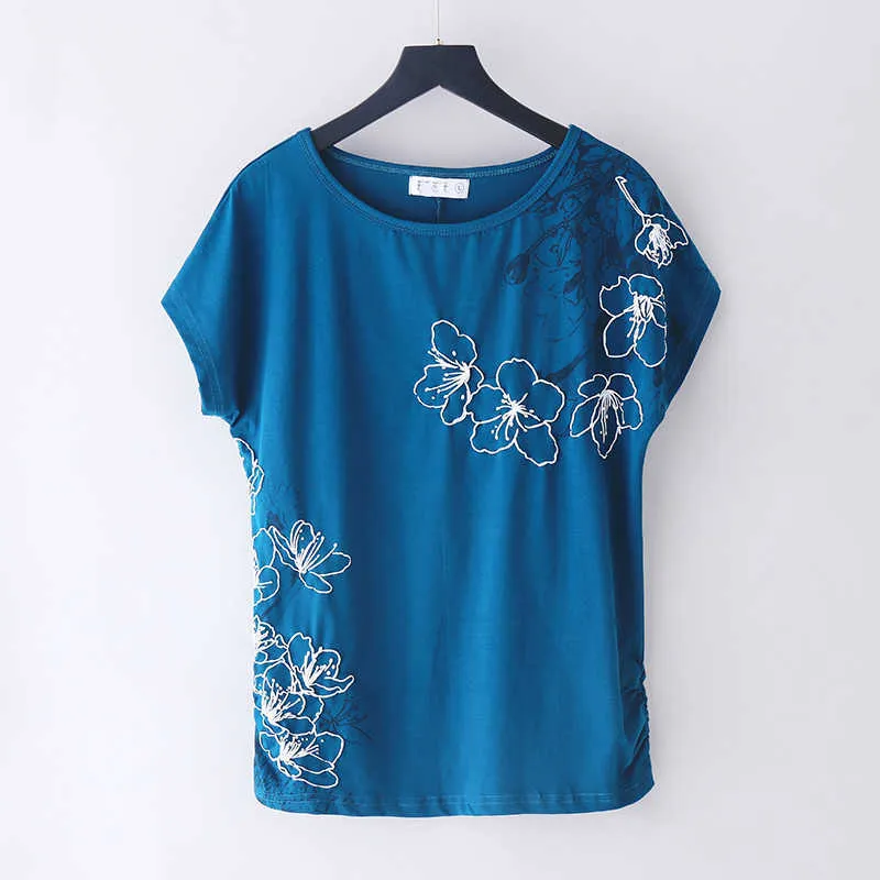 여성용 T 셔츠 탑 2021 여름 코튼 느슨한 반소매 티셔츠 여성 화이트 3D 인쇄 티셔츠 기본 대형 대형 M 4XL X0628