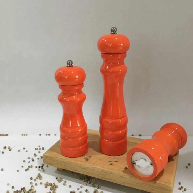 Orange Handheld Seasoning Mills Ceramic Grinder Manual grinder pepper mill, Kitchen BBQ ToolsRubber Wood, Spray Color 210611