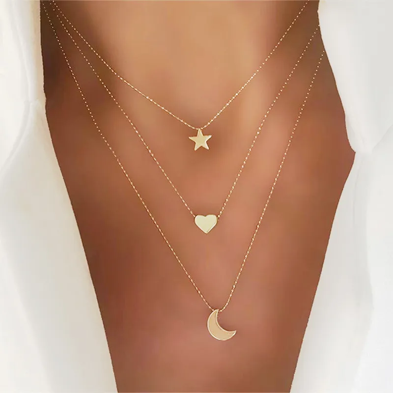 17 KM Bohemian Gold Star Halsketten Für Frauen Herz Blume Choker Anhänger Halskette Ethnische Multilayer Weibliche Mode-Schmuck