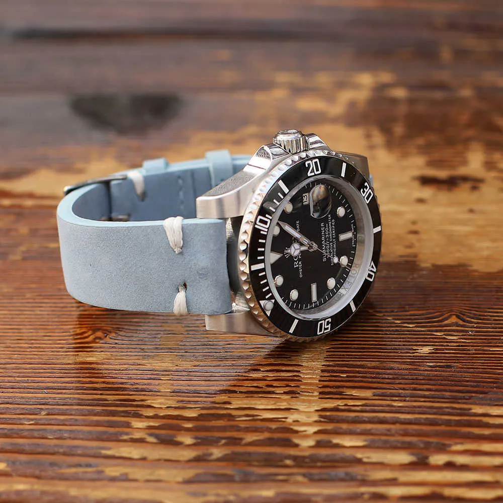 Bracelets de montre vintage en cuir suédé de haute qualité Bracelets de montre bleus Bracelet de remplacement pour accessoires de montre 18mm 20mm 22mm 24mm H0915