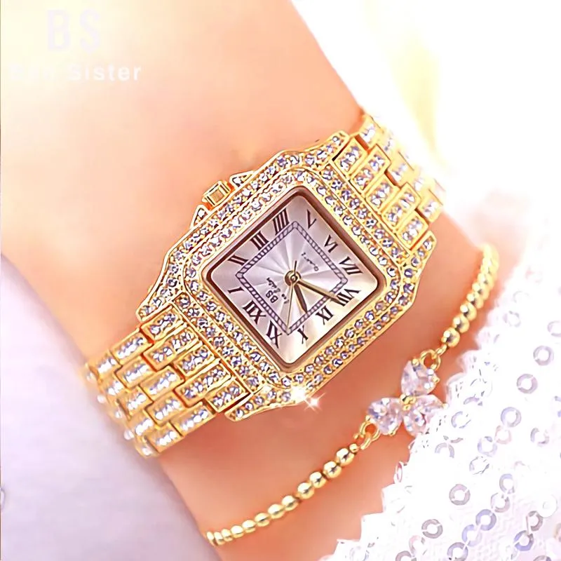 Montre-bracelets 2021 Fashion Roman Number Ladies Wrist Wistches Diamond Square femme Sliver Quartz Women287m