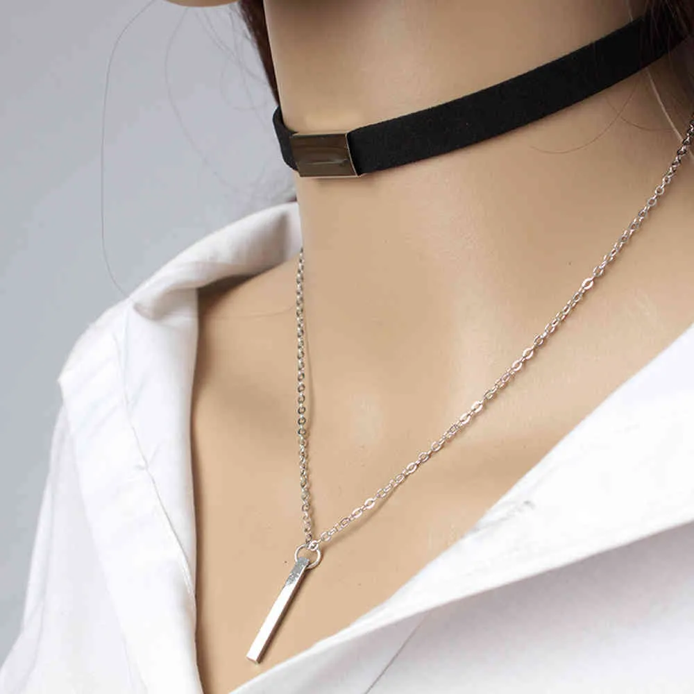 2019 New Black Velvet Choker Halsband Strip Rope Chain Bar Square Tube Strip Chocker Kvinnor Krage Mujer Collier Femme Ras Du Cou