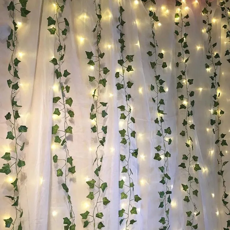 Dekorative Blumen Kränze 2 3m Künstliche Creeper Green Leaf Efeu Rebe mit 2m LED Lichterketten Set DIY Hochzeit Party Licht Gar2161