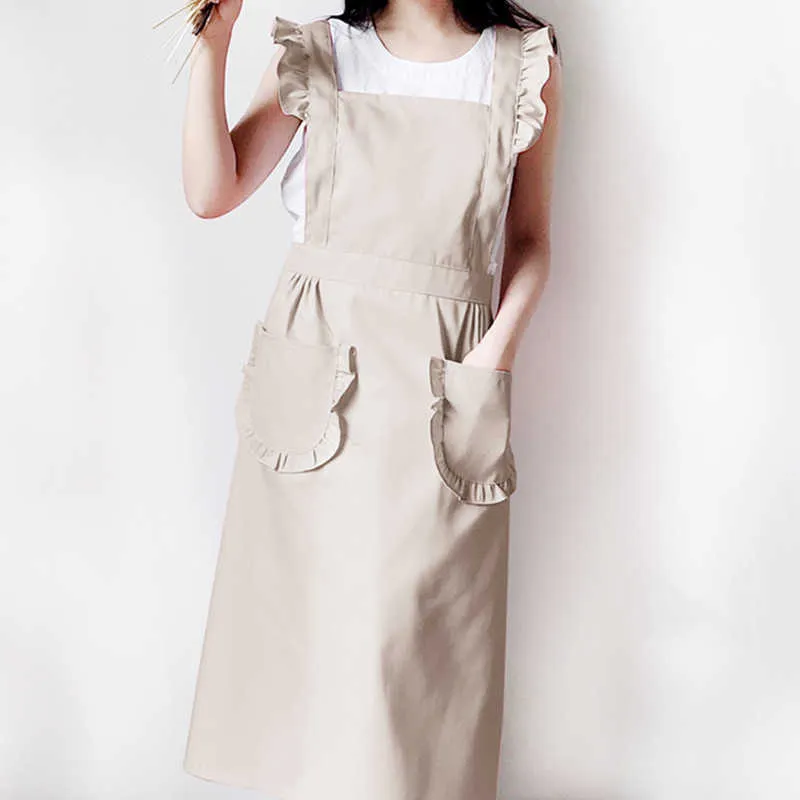 Polyester Cotton Frill Apron Florist Waitress Maid Coffee Shop Pastry Chef Work Wear Cafe Barista Baker Flower Uniform D8 210625